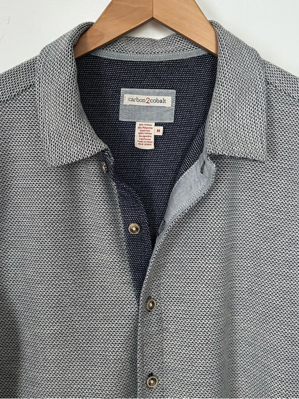 Carbon2Cobalt Mens Size M Short Sleeve Textured Knit Button Down Shirt